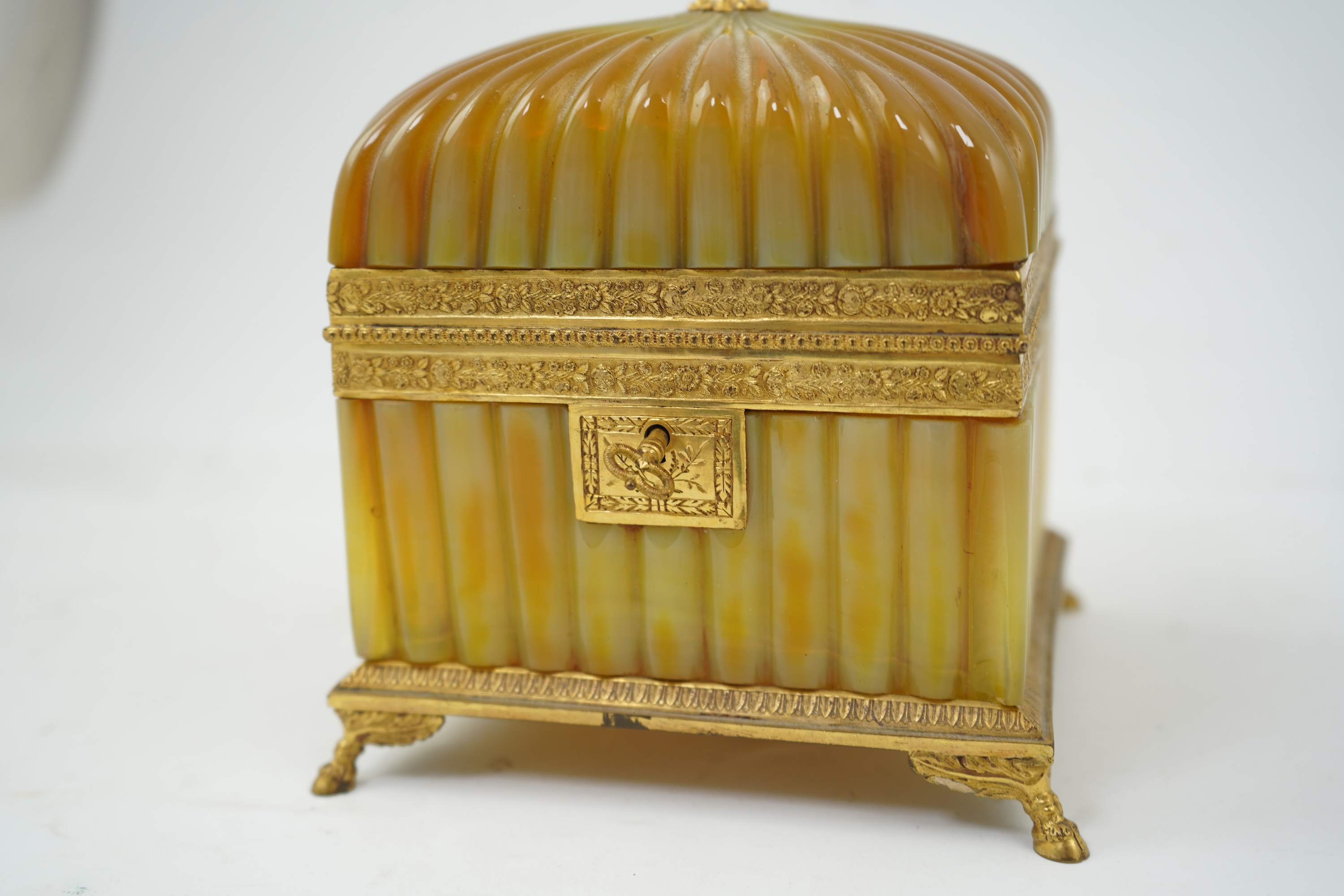 A mid 19th century French opaline glass necessaire box with turquoise and gold mounted accessories
